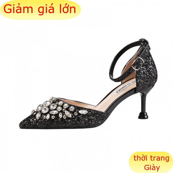 Giày Cao Gót 6.5cm Mũi Nhọn Đính Đá Thời Trang Dành Cho Nữ