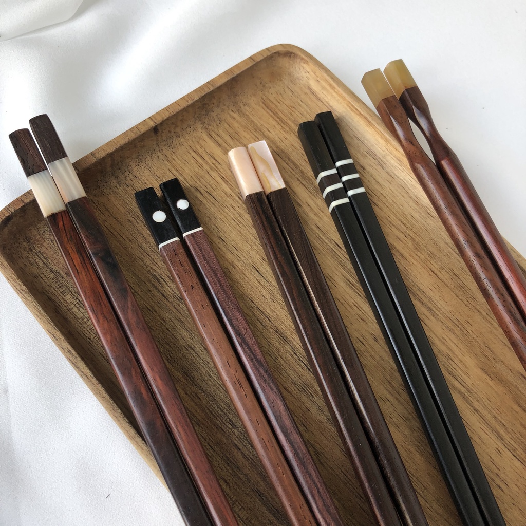 Đũa Gỗ Cao Cấp Khảm Trai, Gắn Sừng, Đũa Decor Chụp Ảnh