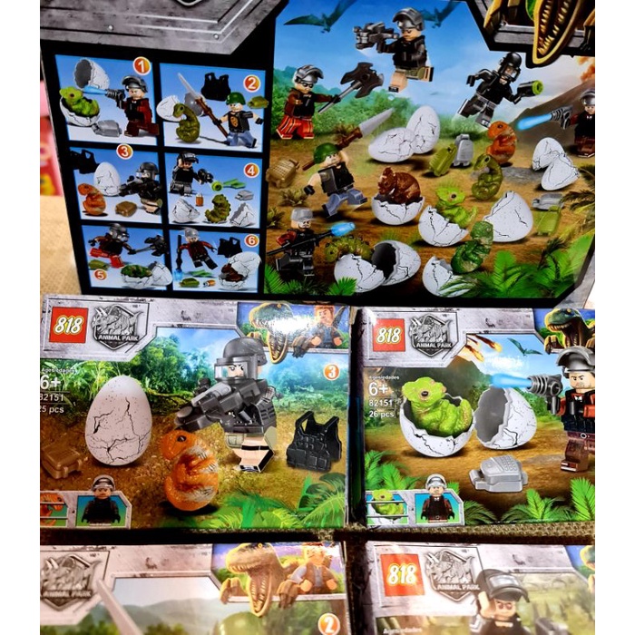 6 hộp xếp hình lắp ráp 6 in 1 chủ đề công viên khủng long mã 82151 tổng 153pcs