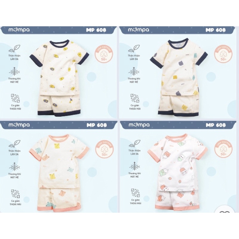 Bộ cộc tay cotton mompa 6-9m 9-12m 12-18m 18-24m 36m 48m - ảnh sản phẩm 1