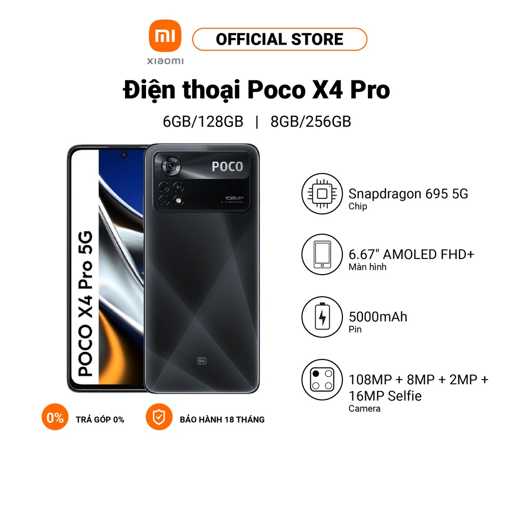 [ELBMO6 giảm 12% đơn 500K tối đa 200K] Điện thoại POCO X4 Pro 5G 6+128GB/8+256GB | Snapdragon 695G | Sạc nhanh 67W