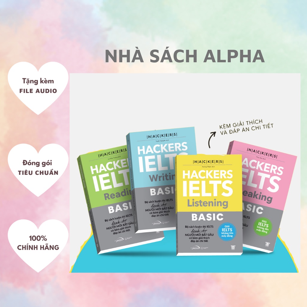 Sách Hacker Ielts Basic: Reading + Listening + Writing + Speaking (Combo 4 cuốn)