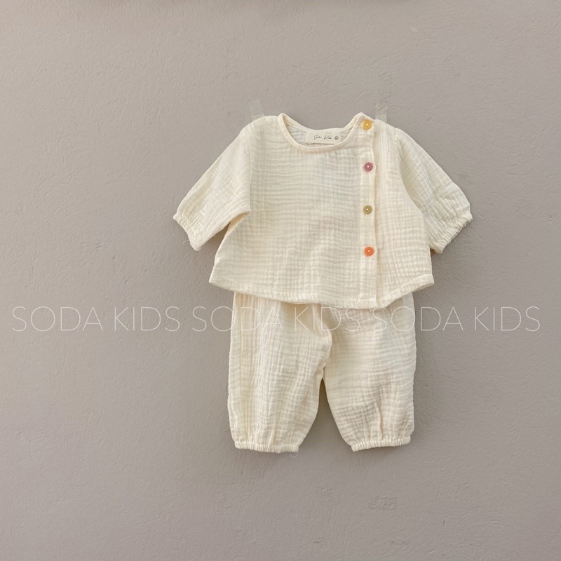 (Hàng thiết kế) Set pijama xô cúc lệch