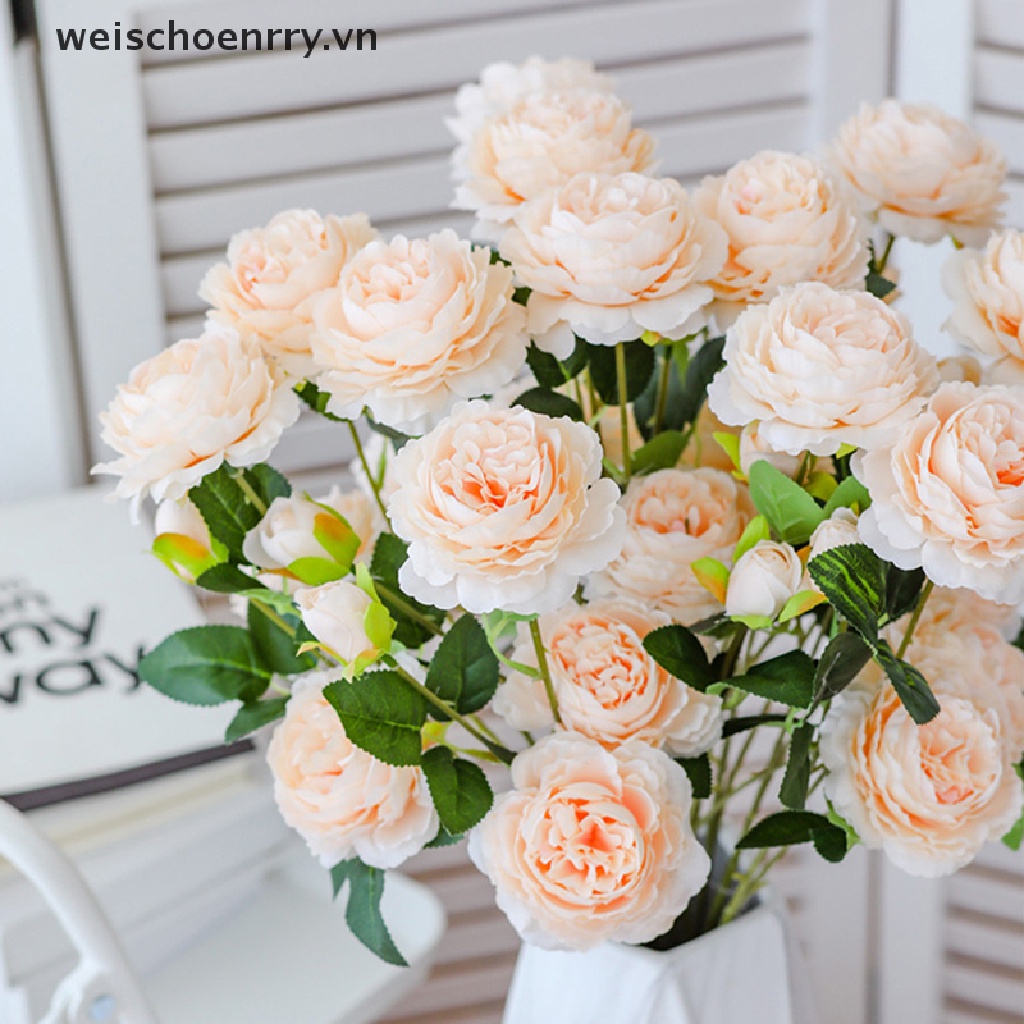 WW 3 Heads Rose European Silk Artificial Peony Flower For Home Wedding Wall Decors WW