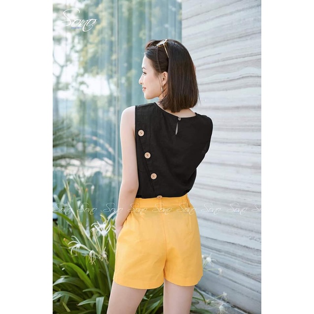 Sono - Áo Linen Hàng Thiết kế Kiểu Phối Hàng Nút Sau Trẻ Trung