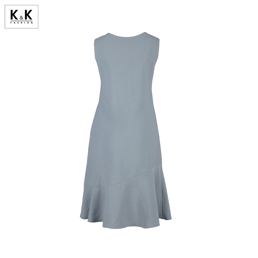 Đầm Suông Đuôi Cá Sát Nách K&K Fashion KK106-23 Màu Xanh Chất Liệu Đũi