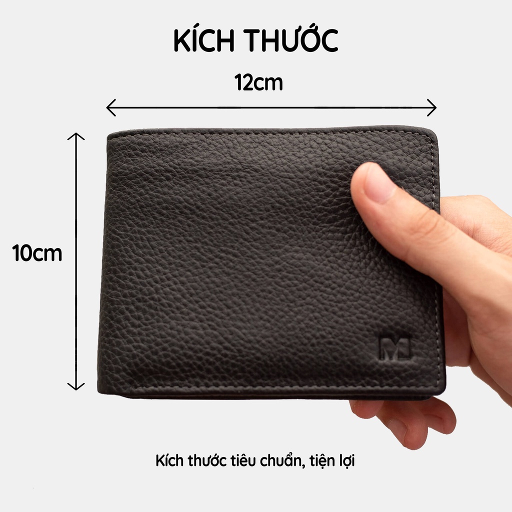 Ví nam cao cấp Manticano da bò thật dáng ngang mẫu v01 đen nâu