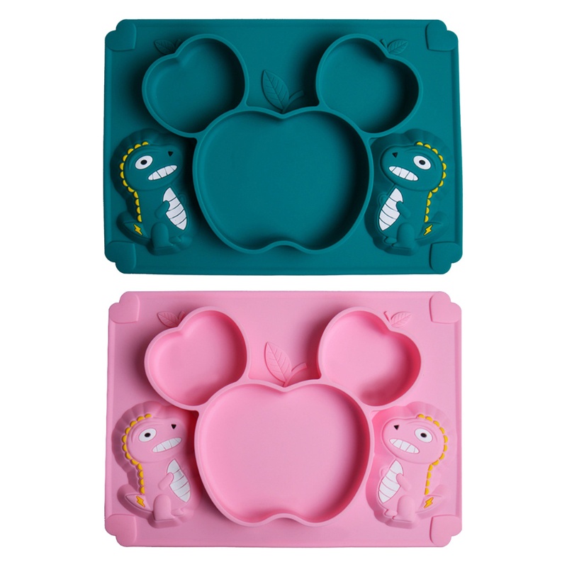 haha Baby Training Feeding Food Bowl Anti Slip Cartoon Dinosaur Silicone Suction Divided Plate Tray Utensil BPA-Free Dishes Tableware for Toddlers Infants