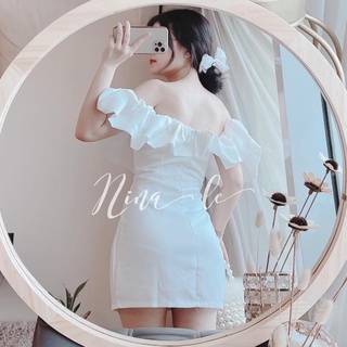Đầm nữ ôm body - tt 01 đầm xanh viền bèo trắng- thiết kế siêu xinh