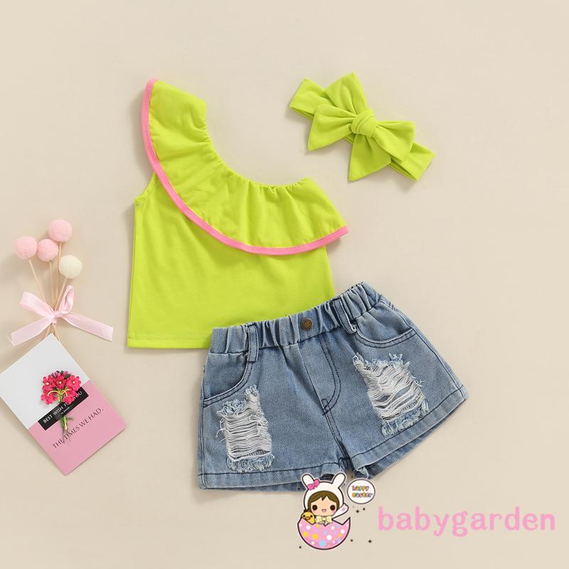 Set Áo Thun + Quần Short Jeans + Băng Đô Cho Bé Gái 1-6 Tuổi