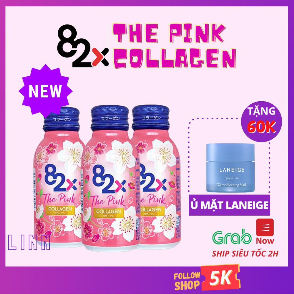 [Mới, hot] Nước uống Collagen 82X the Pink mới, đẹp da giữ dáng số 1. Hộp 10 chai