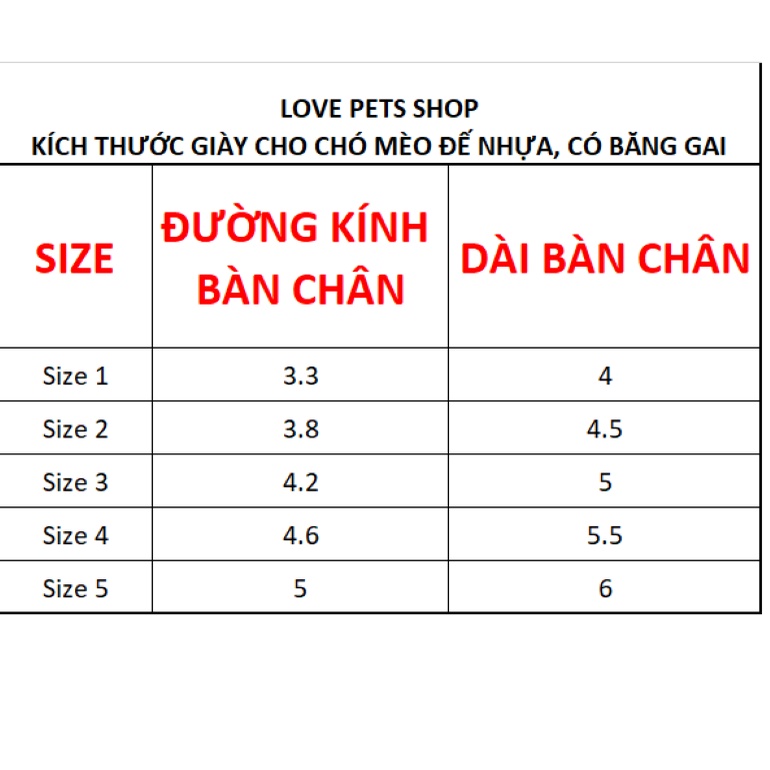 GIÀY CHO CHÓ MÈO, GIÀY THÚ CƯNG CÓ BĂNG GAI, ĐẾ NHỰA (SET: 4 CHIẾC) &quot;MẪU MỚI&quot; - LOVE PETS SHOP