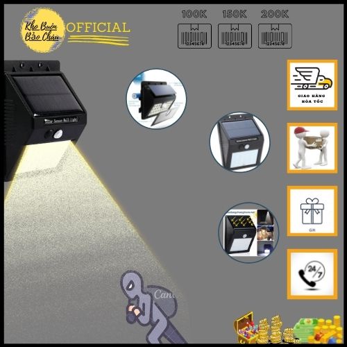 Đèn led chống trộm cảm ứng khi có tiếng động - Đèn led cảm biến phát sáng sân vườn
