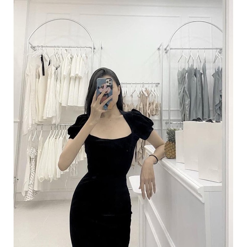 Váy body nữ cổ vuông tay bồng chất umi đẹp 2 màu siêu xinh, Đầm ôm nữ dự tiệc phong cách lịch sự sang trọng | BigBuy360 - bigbuy360.vn