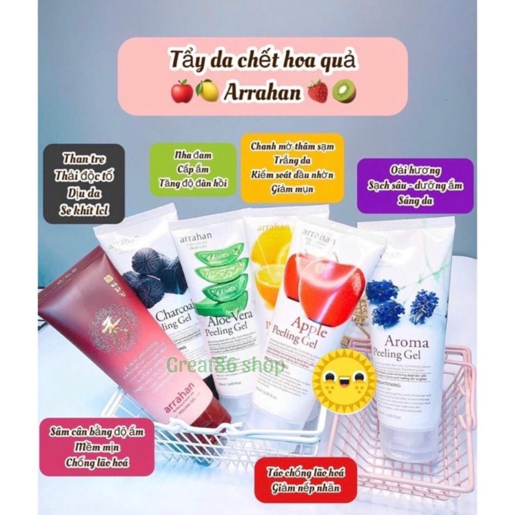 Tẩy da chết great86 tẩy tế bào chết Arrahan Hàn Quốc 180ml chiết xuất từ thiên nhiên giúp trắng da