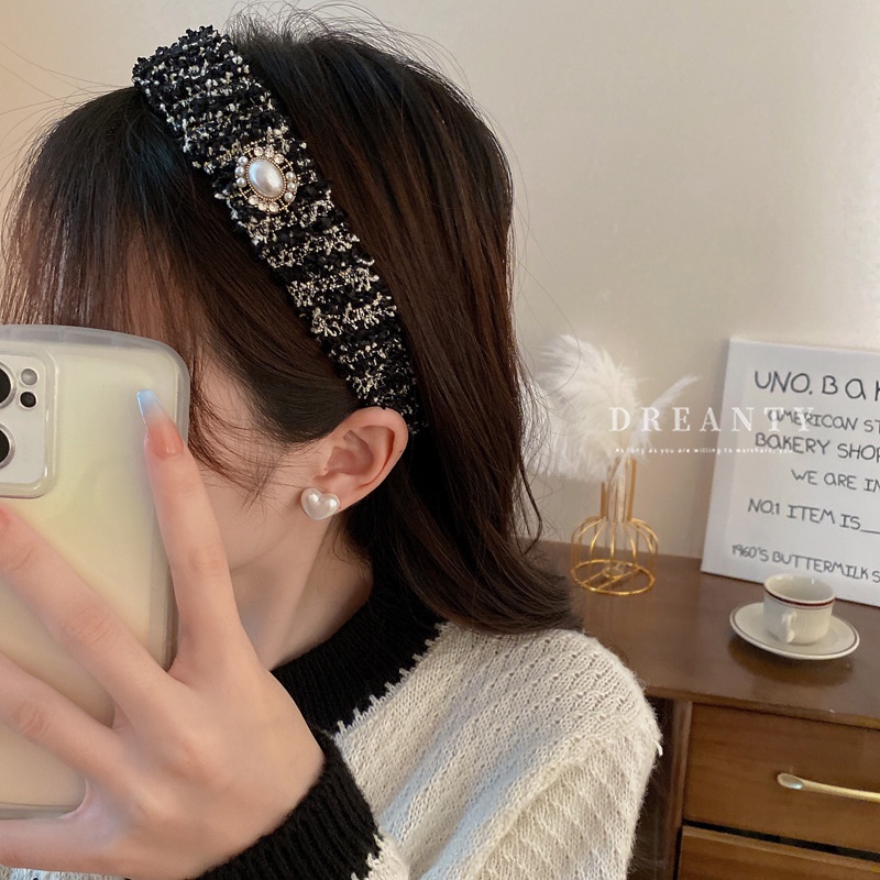 Băng Đô Cài Tóc Đính Hạt Ngọc Trai Thời Trang Thu Đông Cá Tính