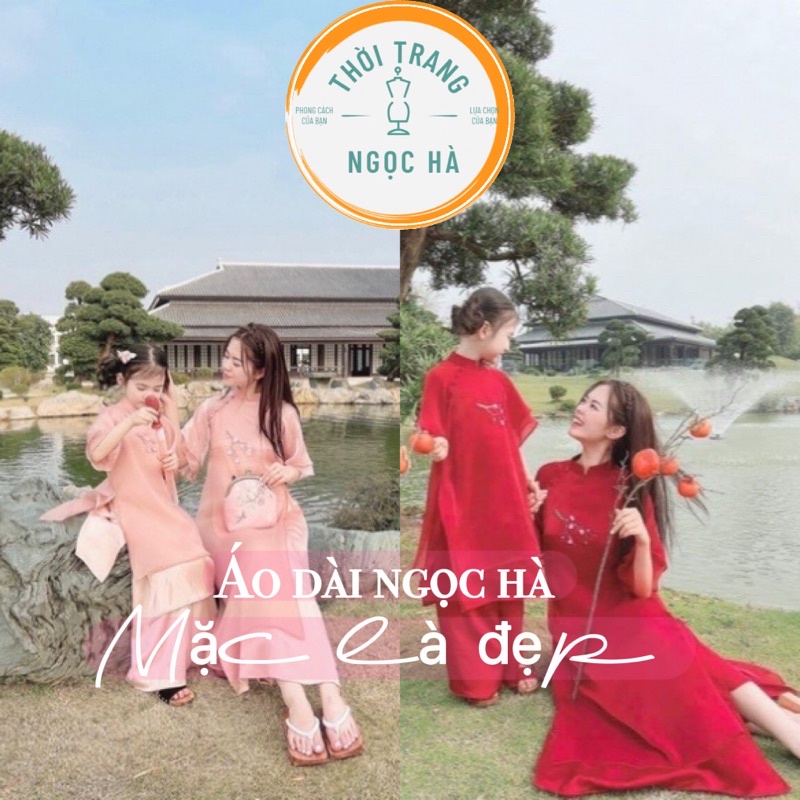 Áo Dài cách Tân mẹ và Bé chất von tơ cao cấp kết hoa siêu dễ thương