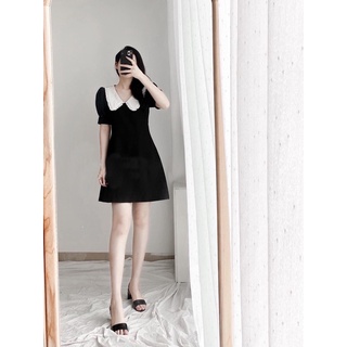 Đầm phối cổ bèo trắng 2 màu (kèm hình thật)