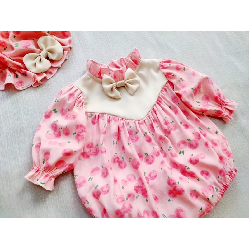 Bodysuit Dài Tay Quả Hồng Cao Cổ Cho Bé Gái 0-12 Tháng, Váy Đầy Tháng, Bodysuit Sơ Sinh, Đầm Thôi Nôi