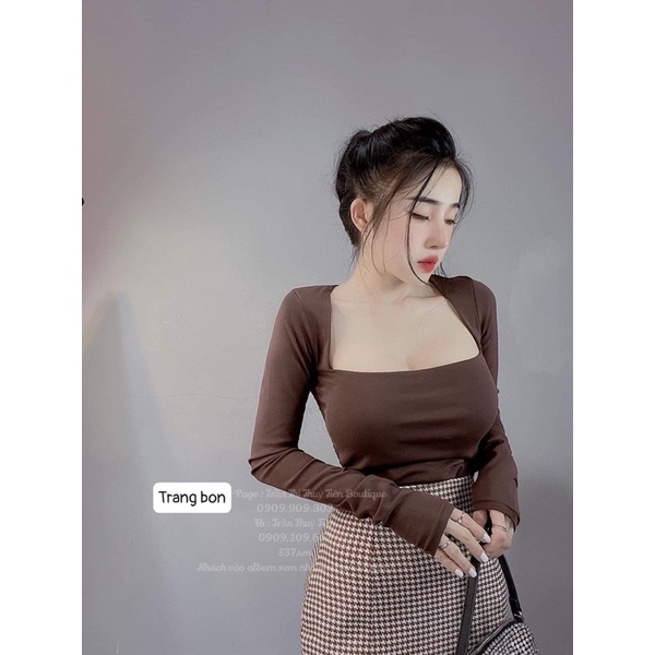 Set áo phông cổ vuông mix chân váy zic zac