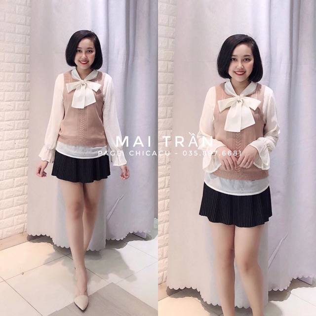 Set áo sơ mi + áo gile len