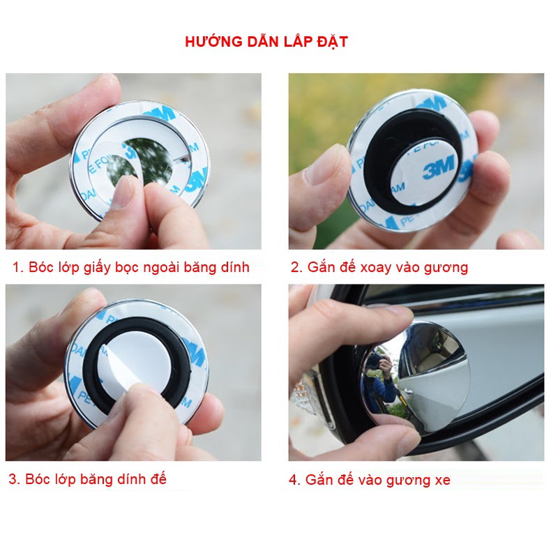 Bộ 2 gương cầu lồi đa cực 360 độ 3R-057 chính hãng, gắn gương chiếu hậu ô tô xe máy