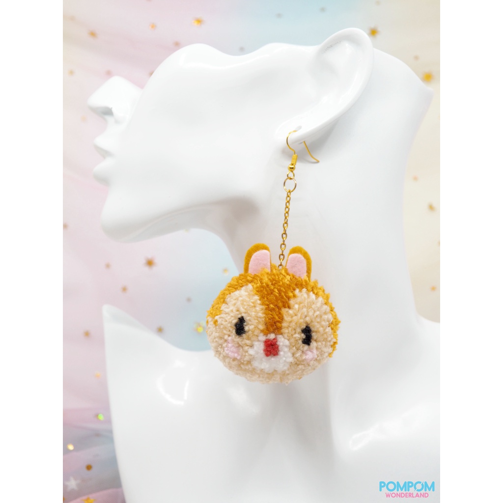 Bông Tai Handmade Sóc Chuột Chip & Dale - Tsum Tsum - Móc Khóa Pompom