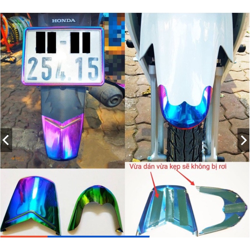 Bộ đôi ốp mõm trước ốp đuôi sau (Đuôi mỏ) Inox 7 màu gắn cho Wave110,Wave100