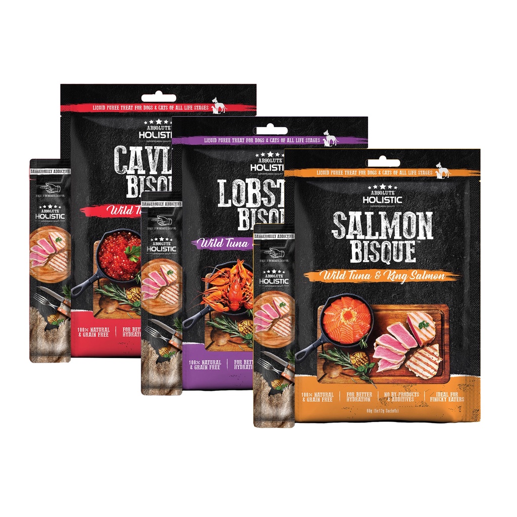 Snack liếm cho chó &amp; mèo Absolute Holistic Bisque 60g (5 cây * 12g) Cá ngừ Tuna