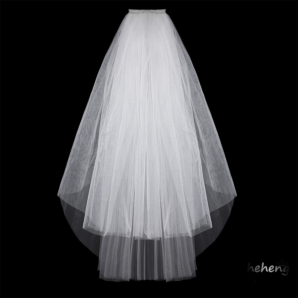 Mạng Che Mặt Cô Dâu 2 Tầng Ngắn Vải Tuyn Viền Kim Loại Kèm Lược Kim Loại Dành Cho Cô Dâu