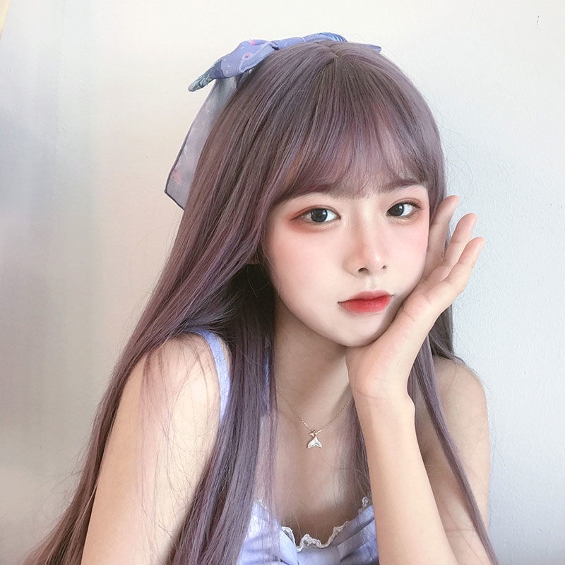 Women's wig cover, full-head lifelike long hair, Chinese clothing, whole cosplay long straight hair, lolita bangs, full set of head beauty, excellent