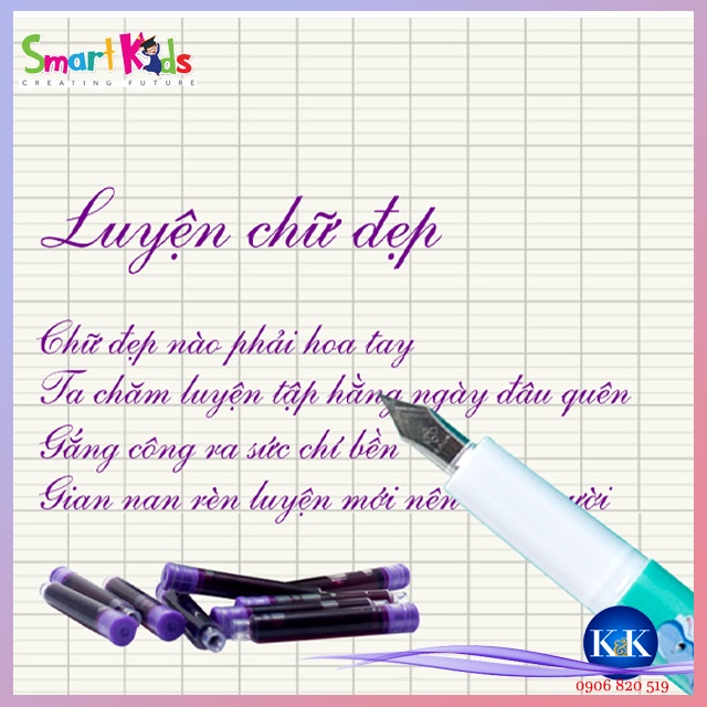 ❧K&K☙ BỘ SẢN PHẨM SMARTKIDS GỒM BÚT MÁY KÈM 6 ỐNG MỰC MÀU TÍM