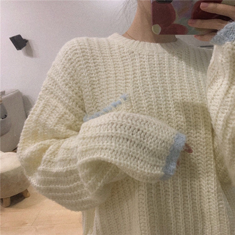 Áo Sweater dệt kim chui đầu dáng rộng thiết kế mới thời trang mùa đông theo phong cách hàn quốc dành cho nữ