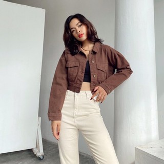 𝐌𝐈𝐀 𝐑𝐈𝐓𝐓𝐀💗 Jacket denim nâu dáng ngắn 💖Áo khoác denim lửng dáng suôn A1984