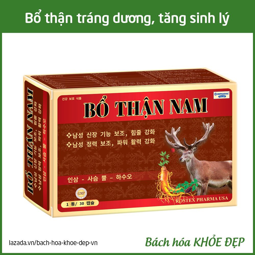 Viên uống tăng cường sinh lý nam, bổ thận, tráng dương Bổ Thận Nam Vỉ - Hộp 30 viên thành phần nhung hươu, nhân sâm