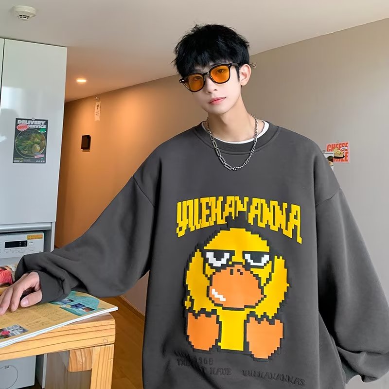 Áo Sweater Chui Đầu Dáng Rộng Tay Dài Cổ Thuyền In Hình Vịt Hoạt Hình Thời Trang Mùa Thu Size M-8XL Cho Nam Sinh