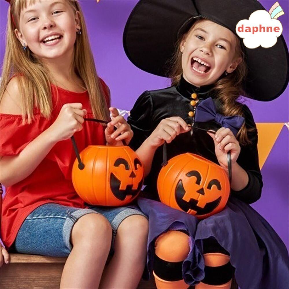 Giỏ xách bí ngô đựng kẹo Halloween bằng nhựa đường kính 17cm