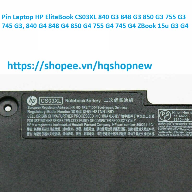 Pin Laptop HP EliteBook CS03XL 840 G3 848 G3 850 G3 755 G3 745 G3, 840 G4 848 G4 850 G4 755 G4 745 G4 ZBook 15u G3 G4