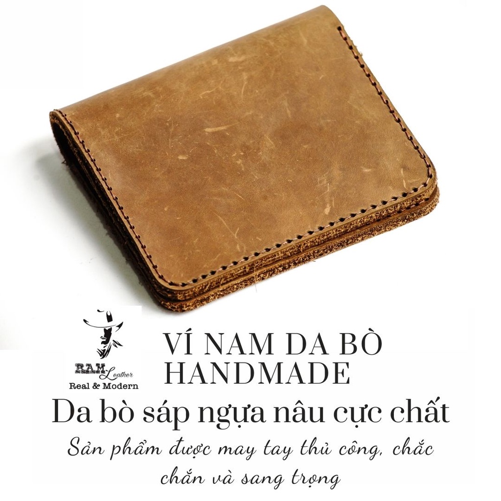 Ví nam nữ RAM Leather handmade da bò thật màu nâu đất cao cấp