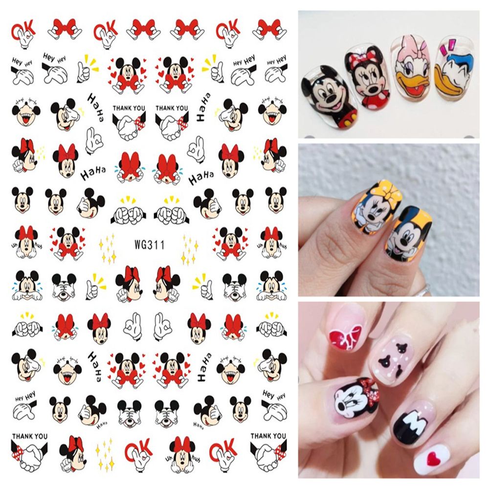 Miếng dán trang trí móng tay họa tiết hình chuột Mickey Minnie dễ thương