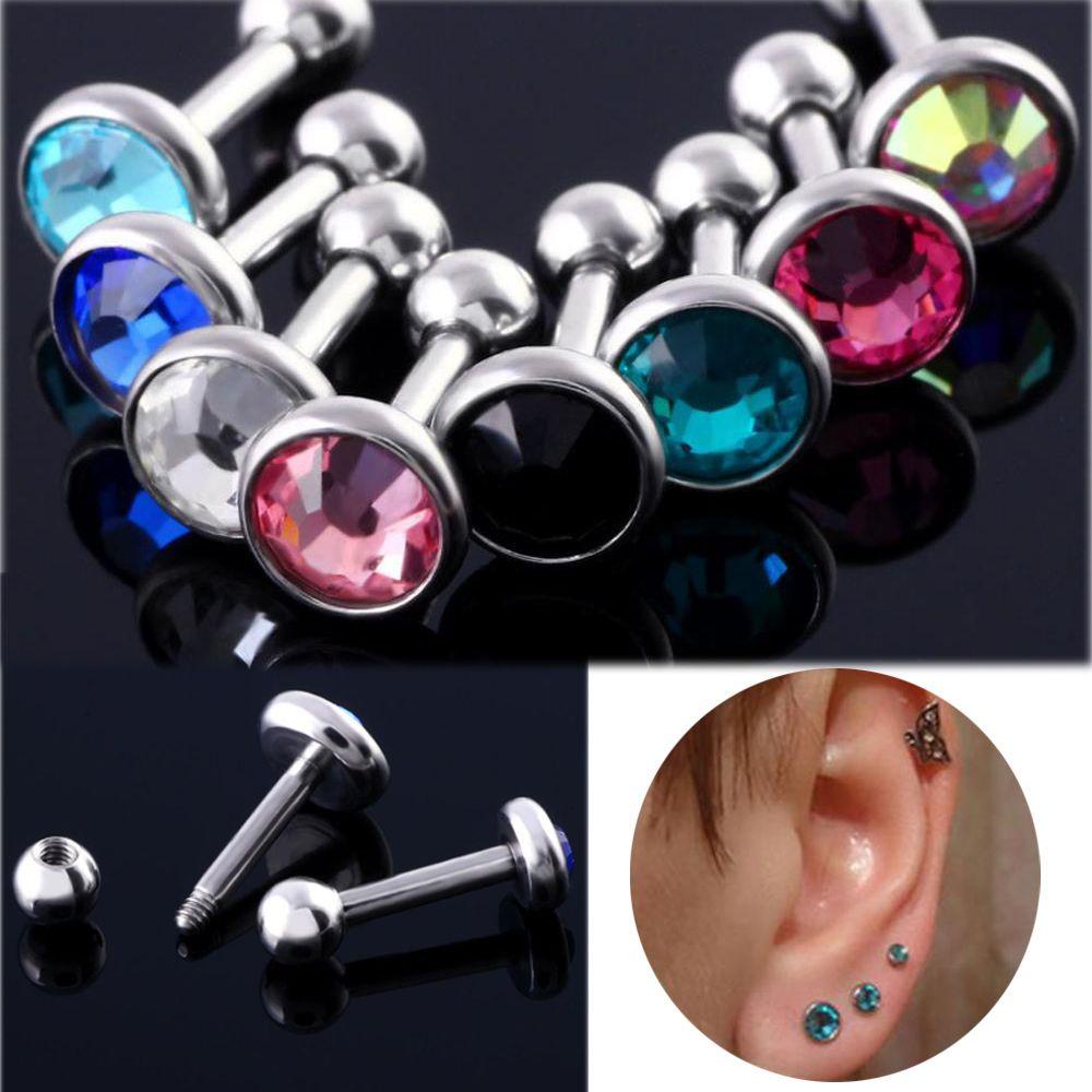 Bộ 2 Khuyên Xỏ Lỗ Tai Bằng Thép Đính Đá Zircon Nhiều Màu Thời Trang|Trang Sức / Nhiều Màu