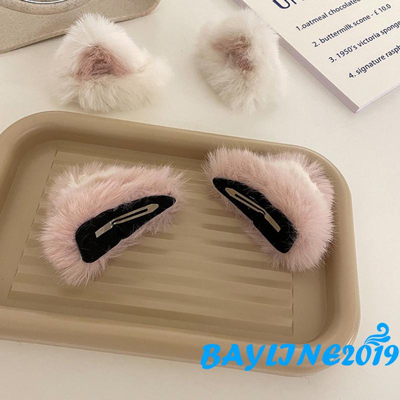 Kẹp tóc hình tai mèo bằng lông mềm mại phong cách hoạt hình ngọt ngào cho nữ