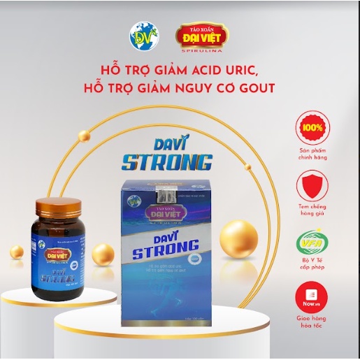 Tảo xoắn Đại Việt Thực phẩm bảo vệ sức khỏe Davi Strong Viên uống Spirulina Hỗ trợ giảm Acid uric DV30