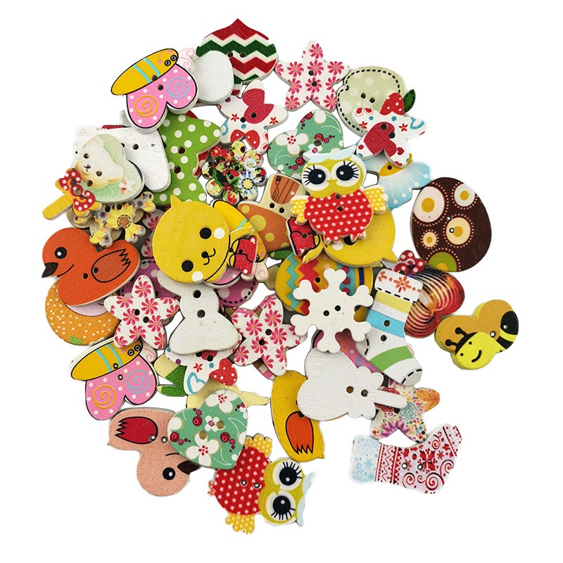 50 Nút Gỗ Hình Các Con Vật