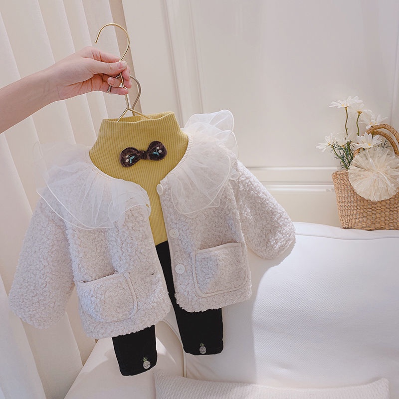 Áo khoác vải nhung ấm áp phong cách Hàn Quốc 2021 thời trang thu đông đáng yêu dành cho bé gái