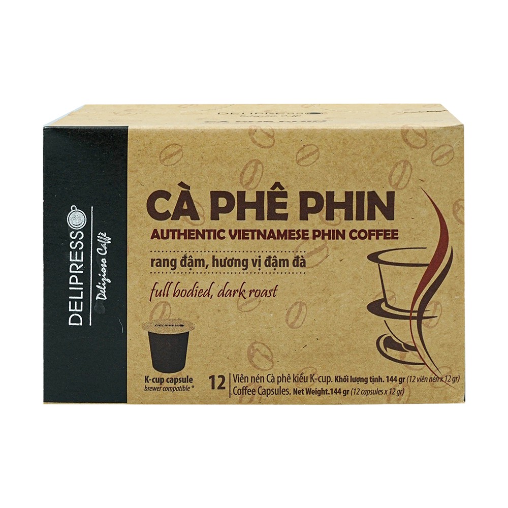 Cà Phê Viên Nén - Delipresso - K-Cup - Cà Phê Phin - 12 viên x 12g - Phương Vy Coffee