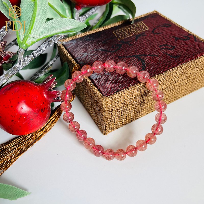 Vòng tay đá thạch anh dâu tây hồng PDJ - Kèm hộp đựng cao cấp - Trang sức PDJ - PD0026