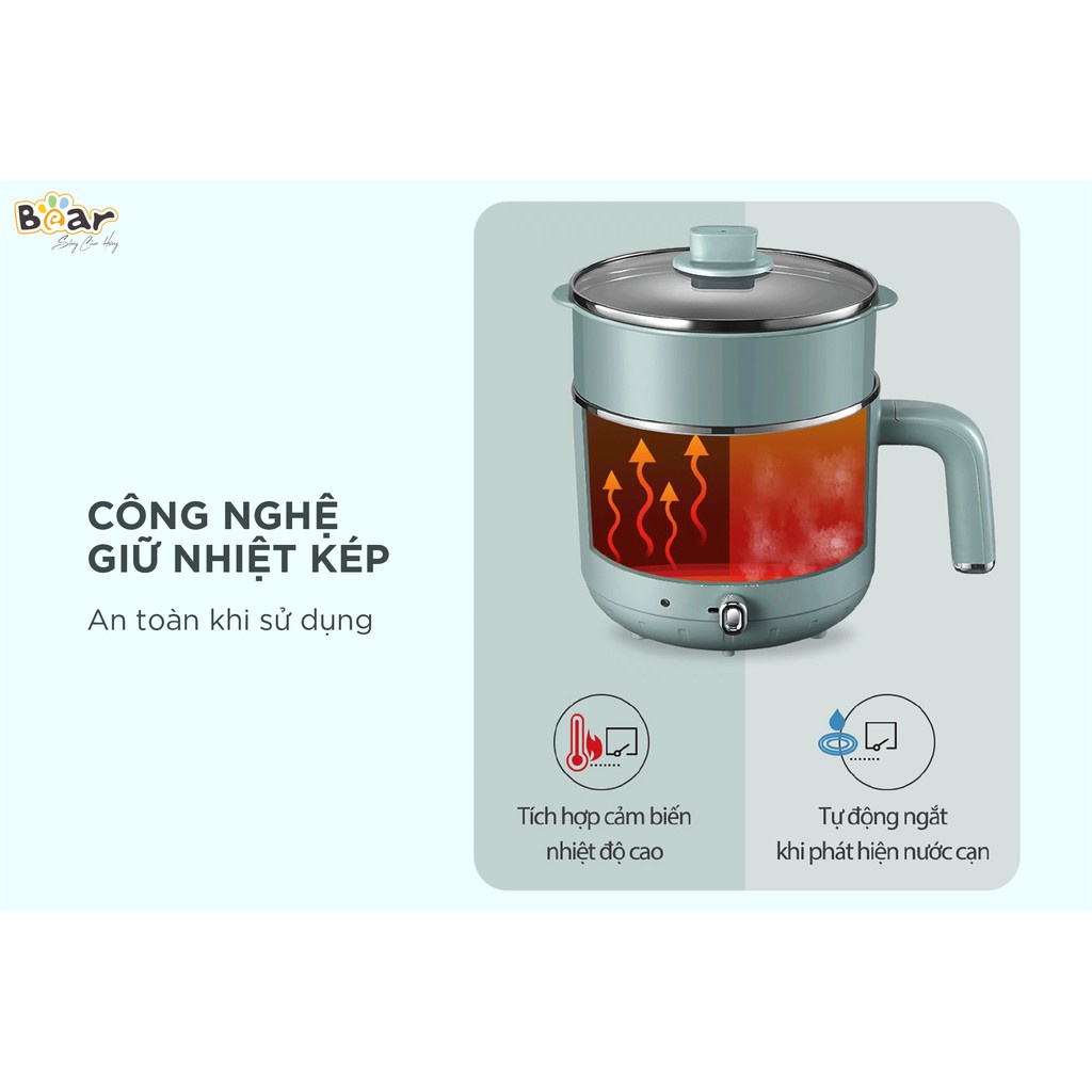 Nồi lẩu hấp điện 2 tầng đa năng Bear DRG-D12M5 dung tích 2L chất liệu an toàn chịu nhiệt lõi thép không gỉ Tuli Store