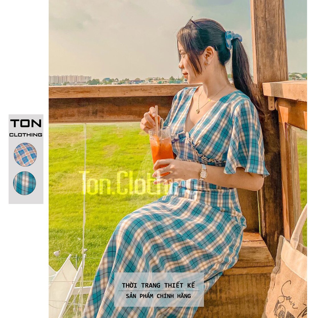 Đầm nữ Ton.Clothing đầm dáng xoè chữ A sọc caro thiết kế ngắn tay nhẹ nhàng nữ tính DRI002