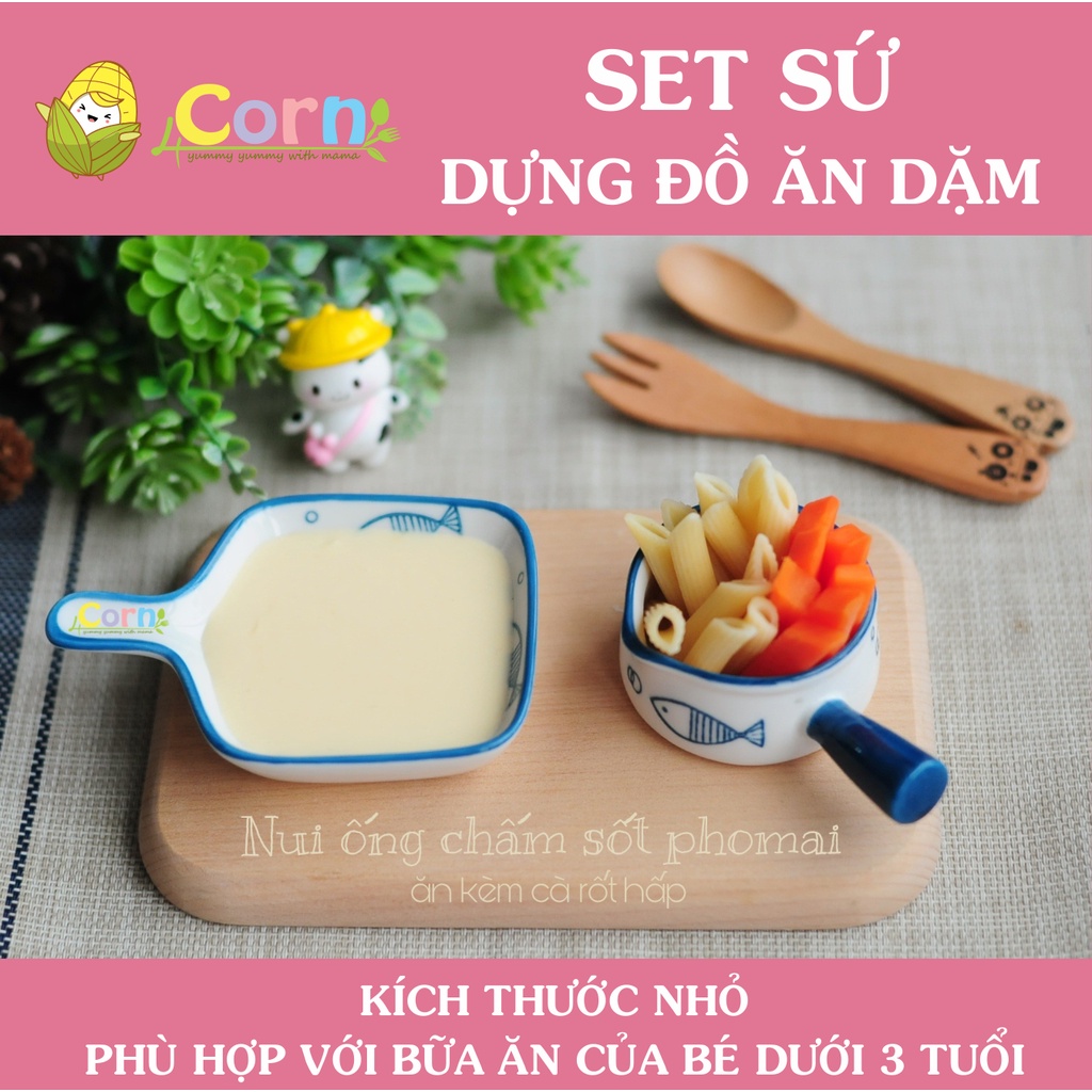 Set đồ gốm sứ cao cấp (bát, đĩa, thố, gáo) đựng đồ ăn dặm cho bé